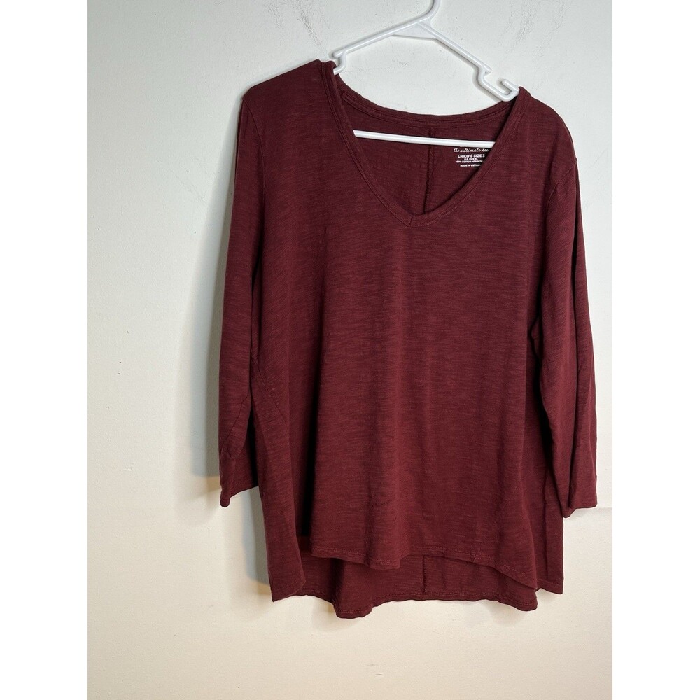Chicos Sz 3 The Ultimate TEE Burgundy Maroon modal 3/4 sleeve blouse (15)